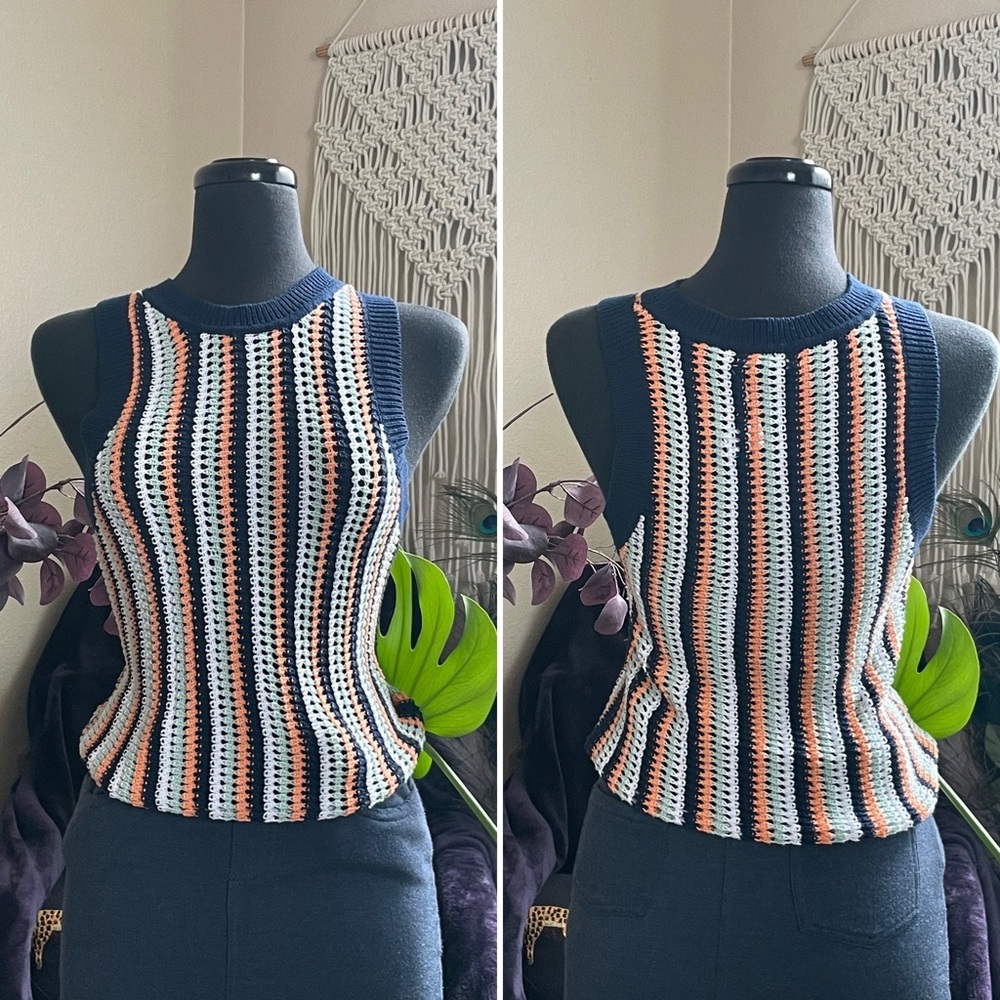 525 America Krista Stripe Vertical Crochet Tank Coastal Beach Festival - Picture 15 of 16